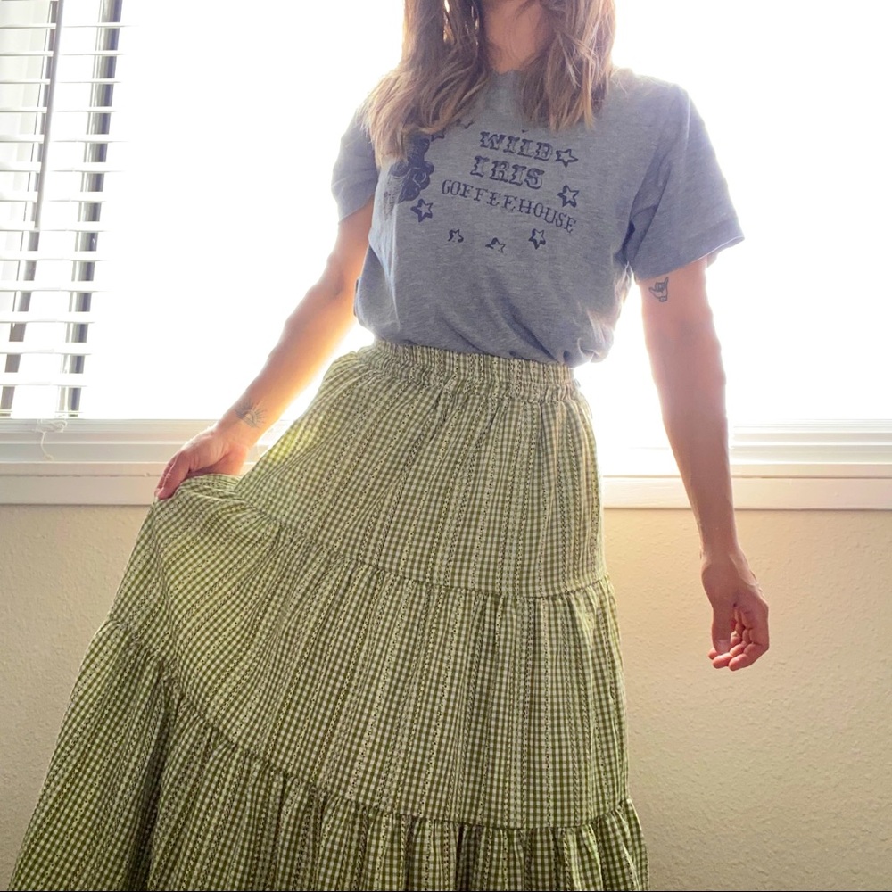 Green cottage core midi skirt